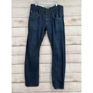 Denham Skin Skinny Fit Selvedge Jeans Men's Size 34x34 Blue Dark Wash Denim